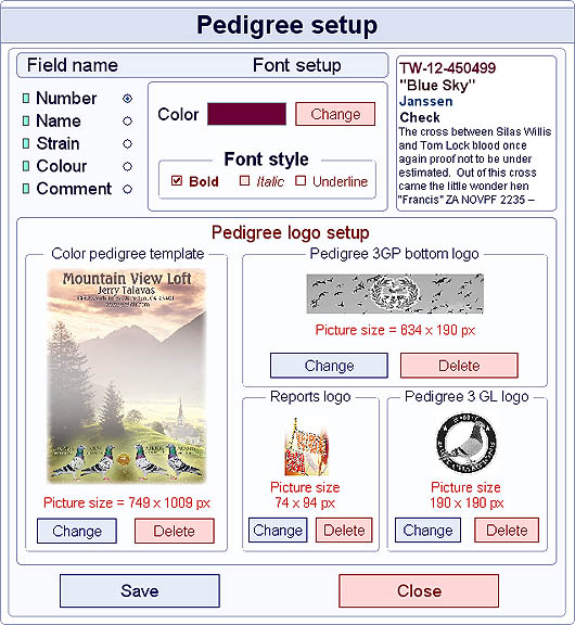 racing pigeon pedigree templates download