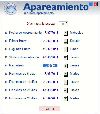 Cálculo de la fecha de apareamiento